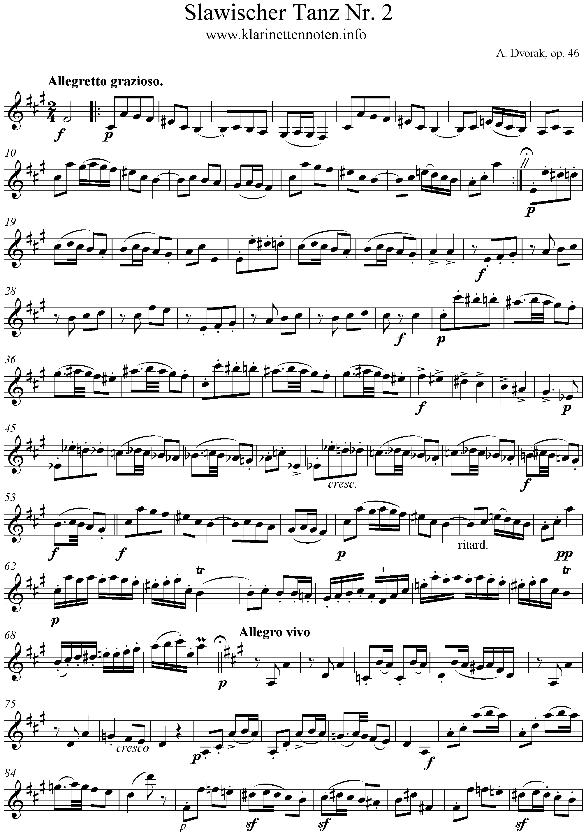 Slawischer Tanz No. 2, Dvorak, op. 46, Clarinet, Klarinette
